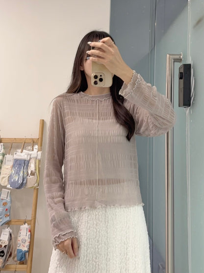 初秋・玻璃透視感紗紗親膚上衣 4色入 1S10932