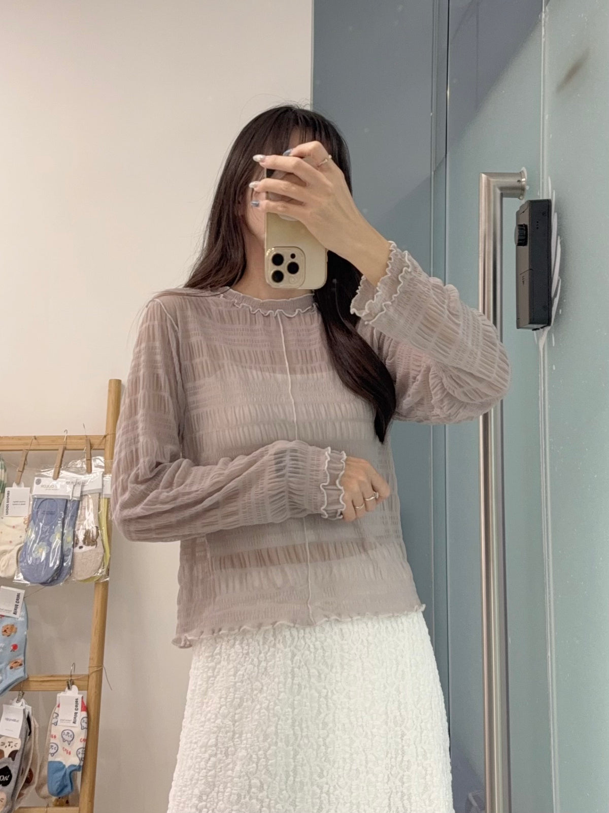 初秋・玻璃透視感紗紗親膚上衣 4色入 1S10932
