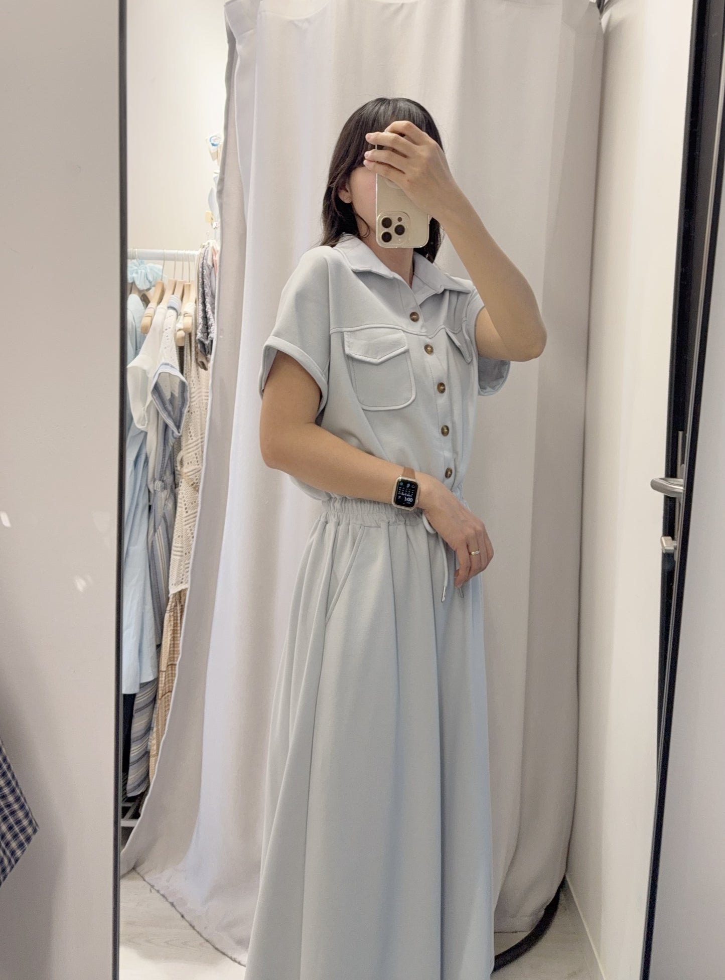 夏季・明線反領太空棉收腰連身裙 2色入 1S60422