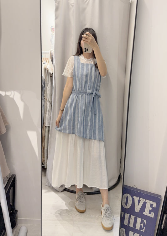 夏季・刺繡棉麻層次感連身裙 3色入 1S60444