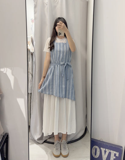 夏季・刺繡棉麻層次感連身裙 3色入 1S60444