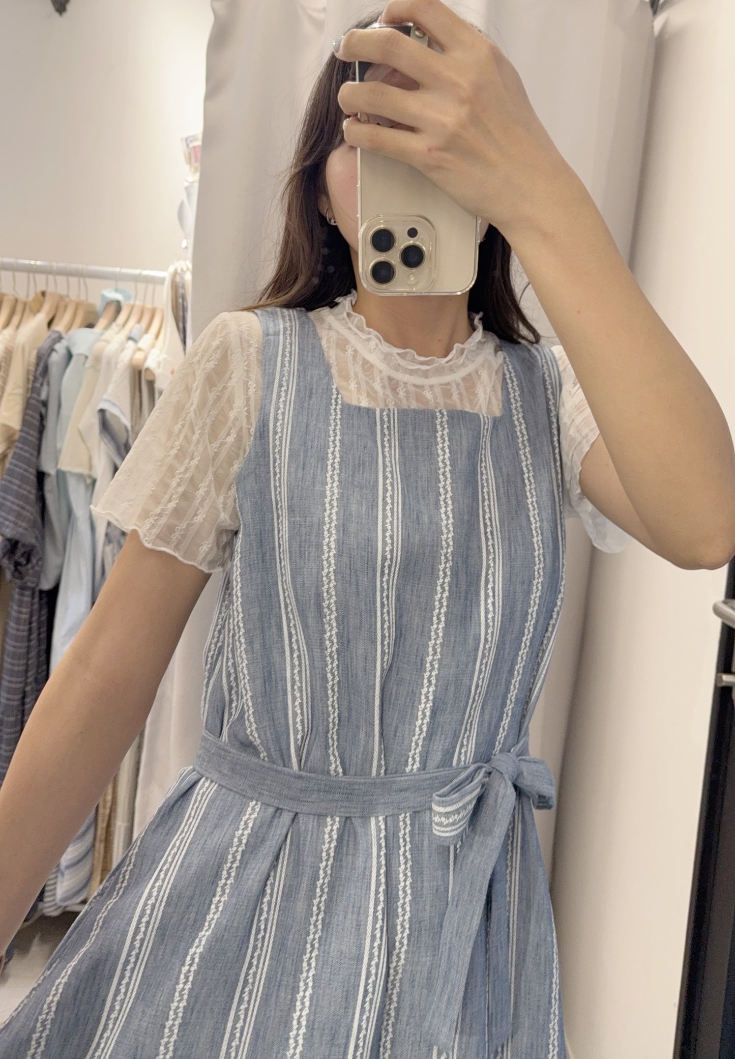 夏季・刺繡棉麻層次感連身裙 3色入 1S60444