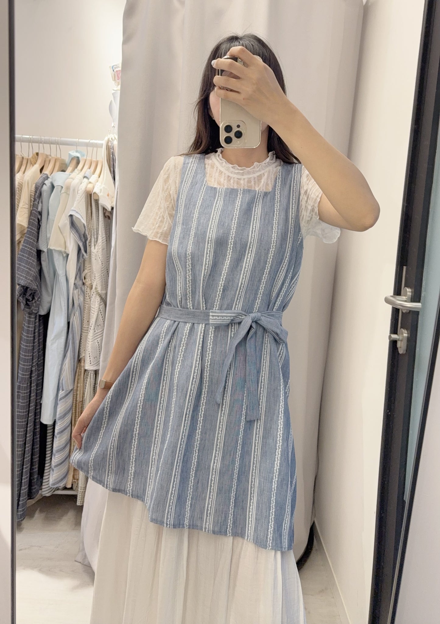 夏季・刺繡棉麻層次感連身裙 3色入 1S60444