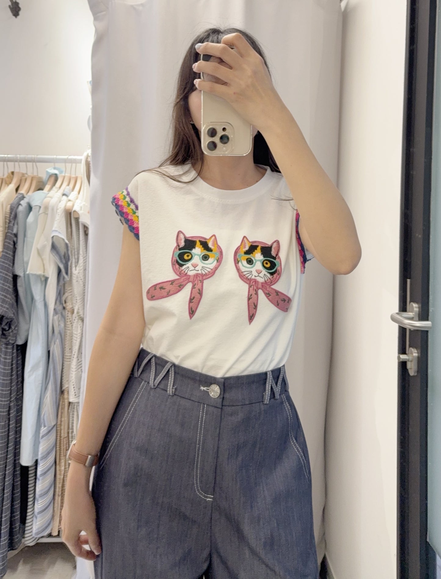 夏季・刺繡立體貓貓上衣 2色入 1S20441
