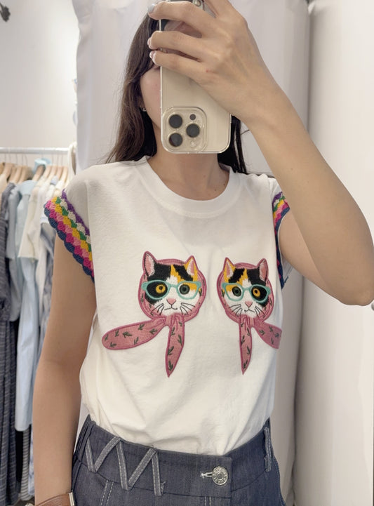 夏季・刺繡立體貓貓上衣 2色入 1S20441