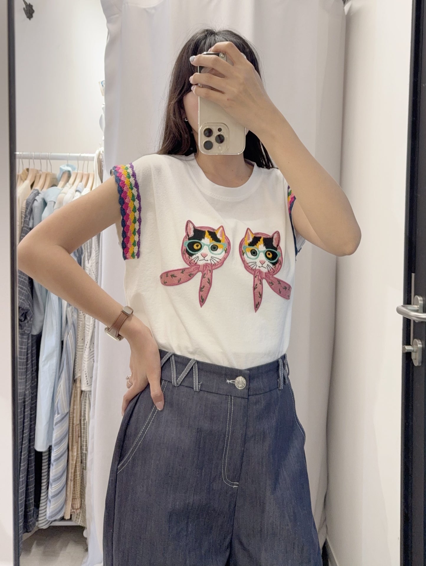 夏季・刺繡立體貓貓上衣 2色入 1S20441