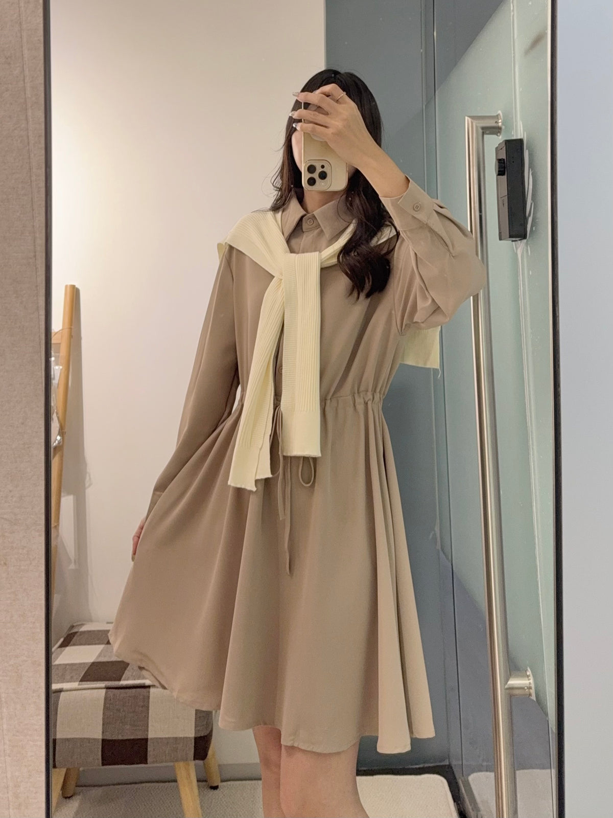 初秋・ 雪紡披肩連身裙 2色入2W61010
