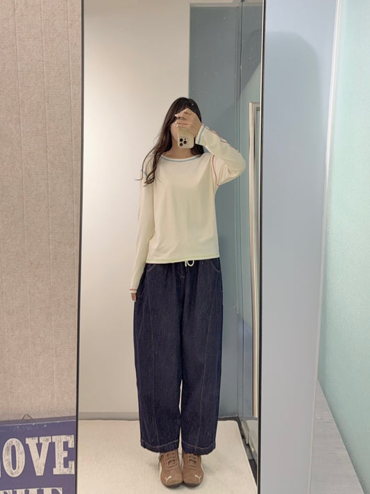 初秋・ 拼邊修腳牛仔褲 2W31009