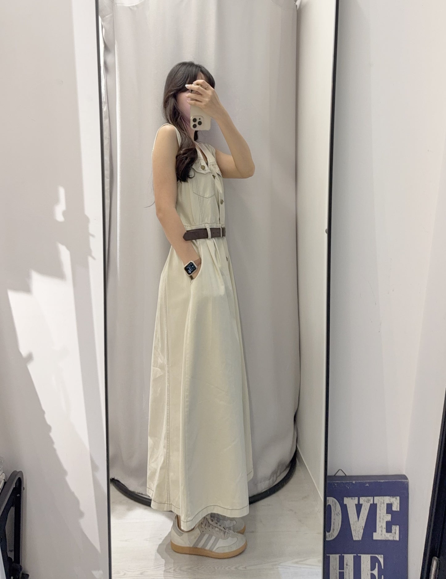 夏季・無袖明線牛仔跟Belt連身裙 2色入 1S60513