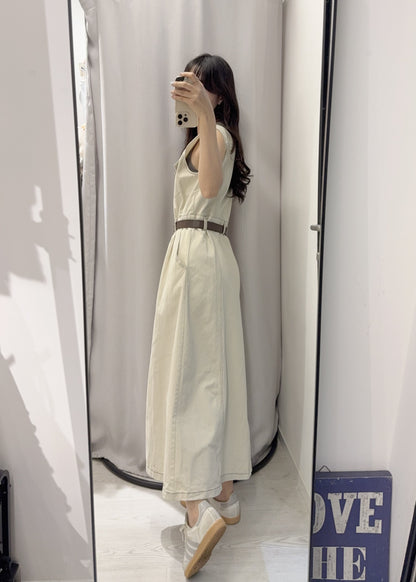 夏季・無袖明線牛仔跟Belt連身裙 2色入 1S60513