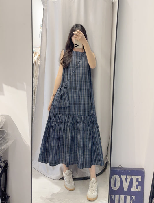 夏季・格仔連身裙配袋仔SET 2色入 1S60522