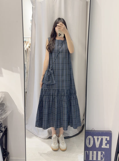 夏季・格仔連身裙配袋仔SET 2色入 1S60522