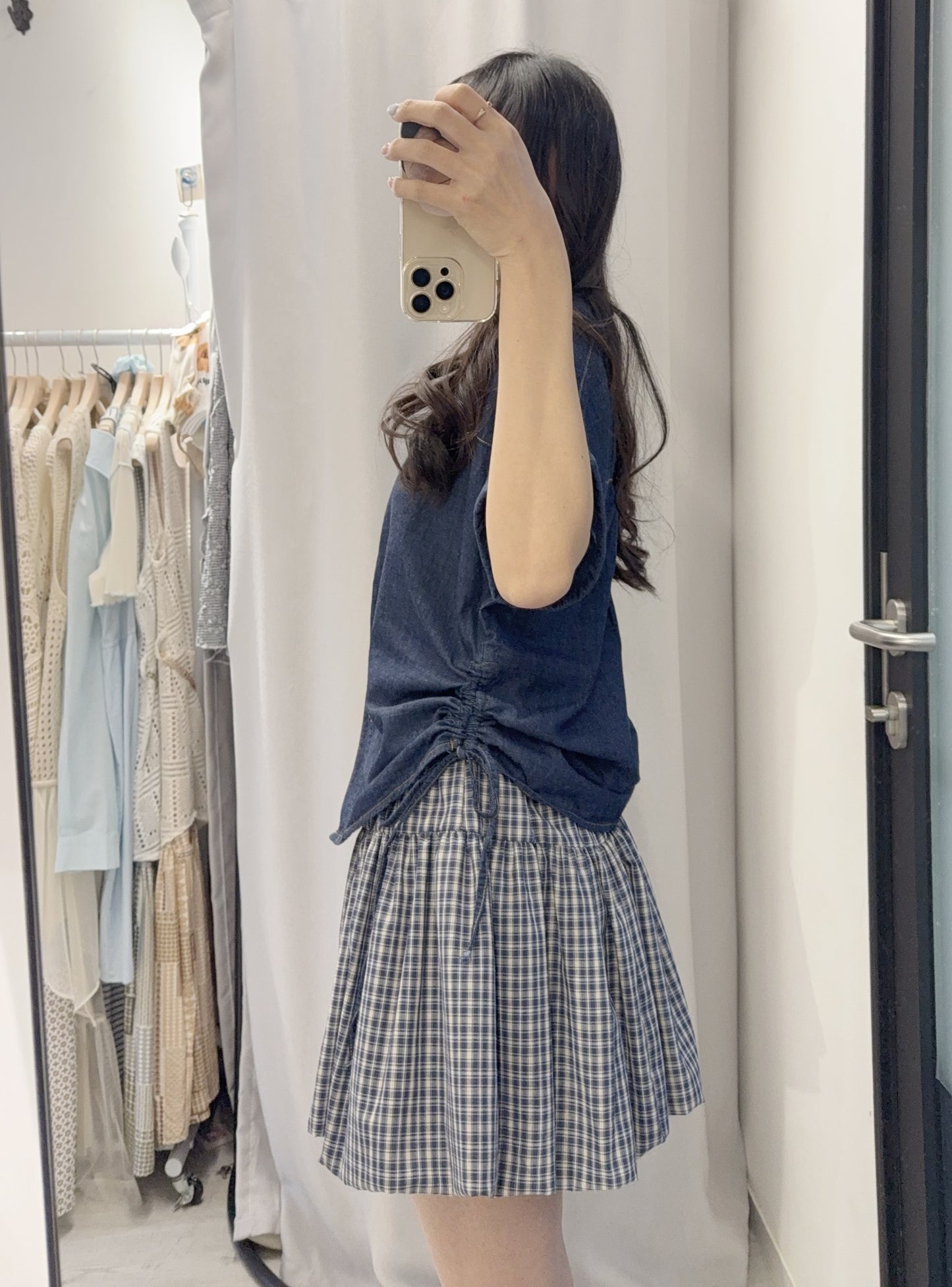 夏季・束邊V領薄牛仔上衣 2色入 1S60516