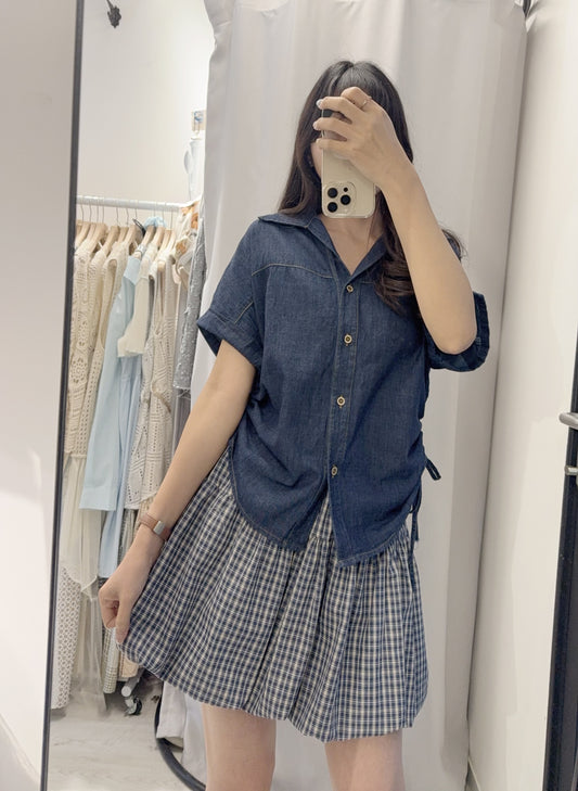 夏季・束邊V領薄牛仔上衣 2色入 1S60516