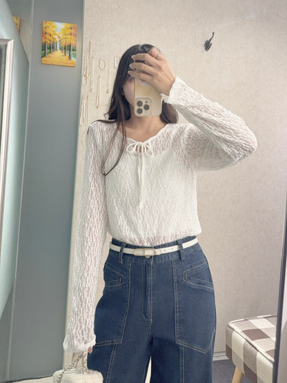 初秋・2-Ways綁帶蕾絲上衣 2色入 2W11021