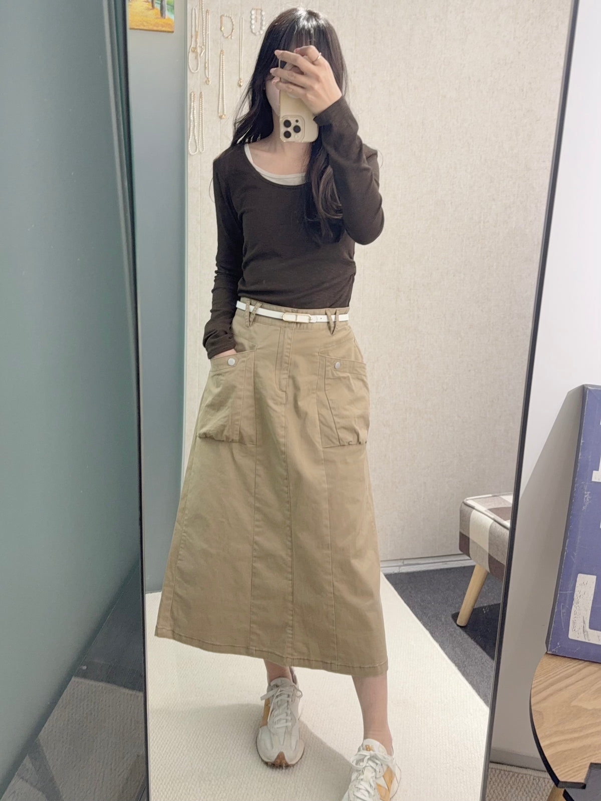 初秋・棉料明線後開差半身裙 2色入 2W31026