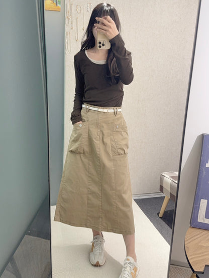 初秋・棉料明線後開差半身裙 2色入 2W31026