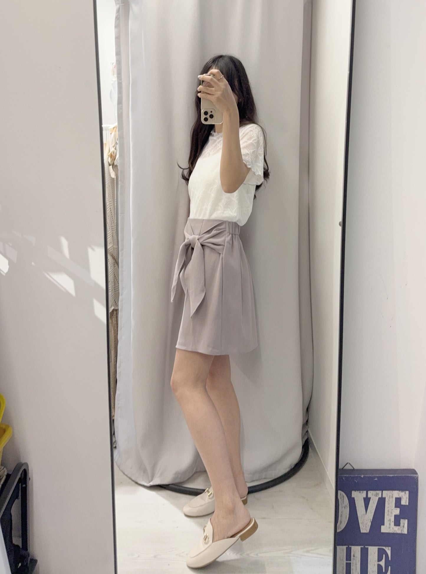 夏季・側綁打結西料假裙褲 2色入 1S20526