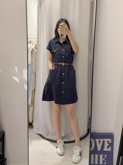 夏季・開胸斜布料連身裙連Belt 2色入 1S60528