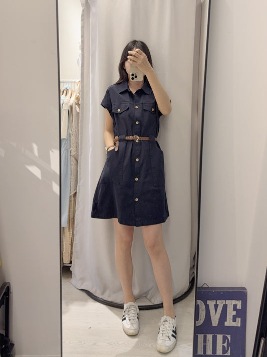 夏季・開胸斜布料連身裙連Belt 2色入 1S60528
