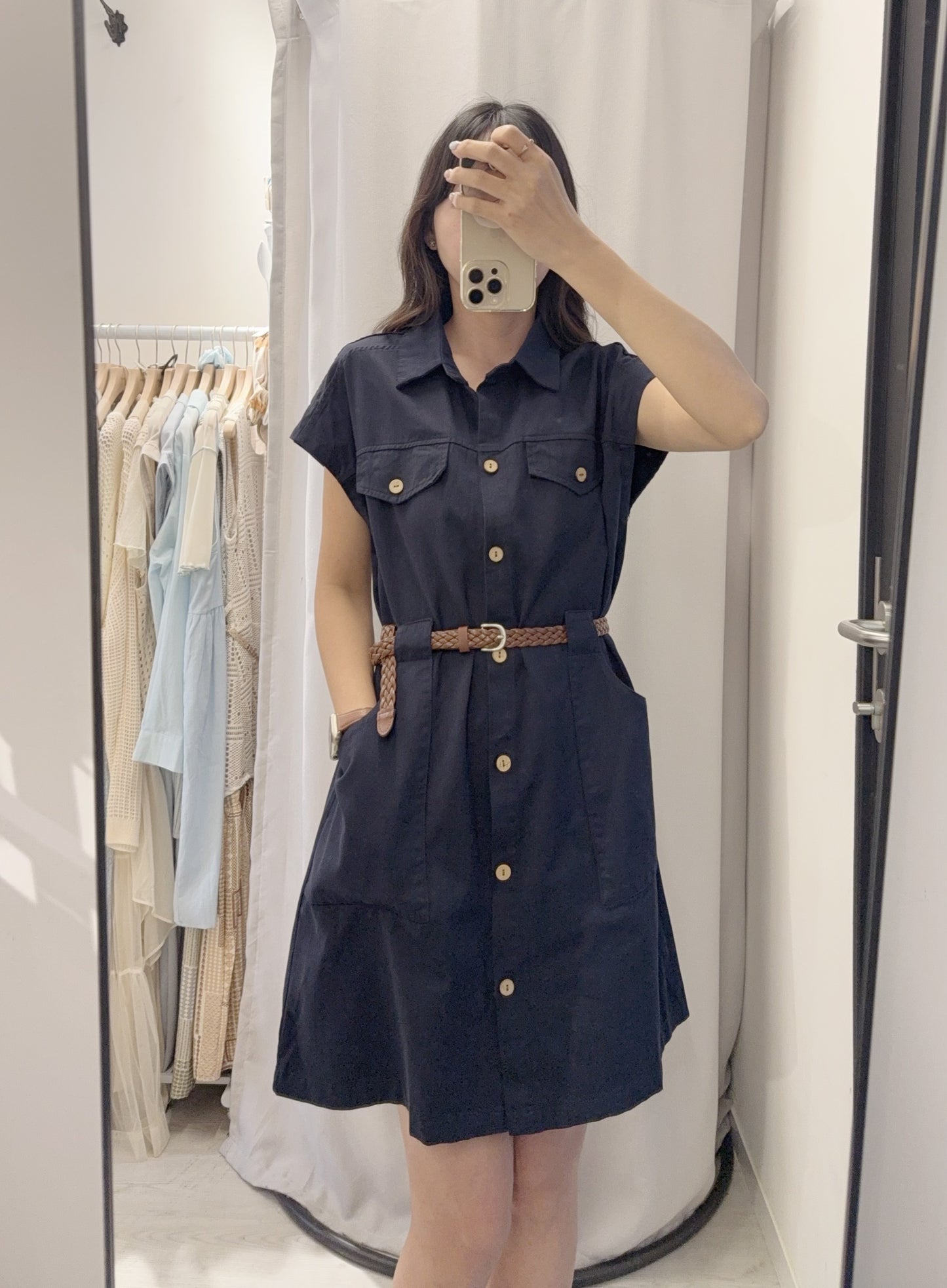 夏季・開胸斜布料連身裙連Belt 2色入 1S60528