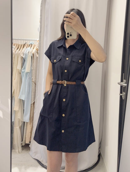 夏季・開胸斜布料連身裙連Belt 2色入 1S60528
