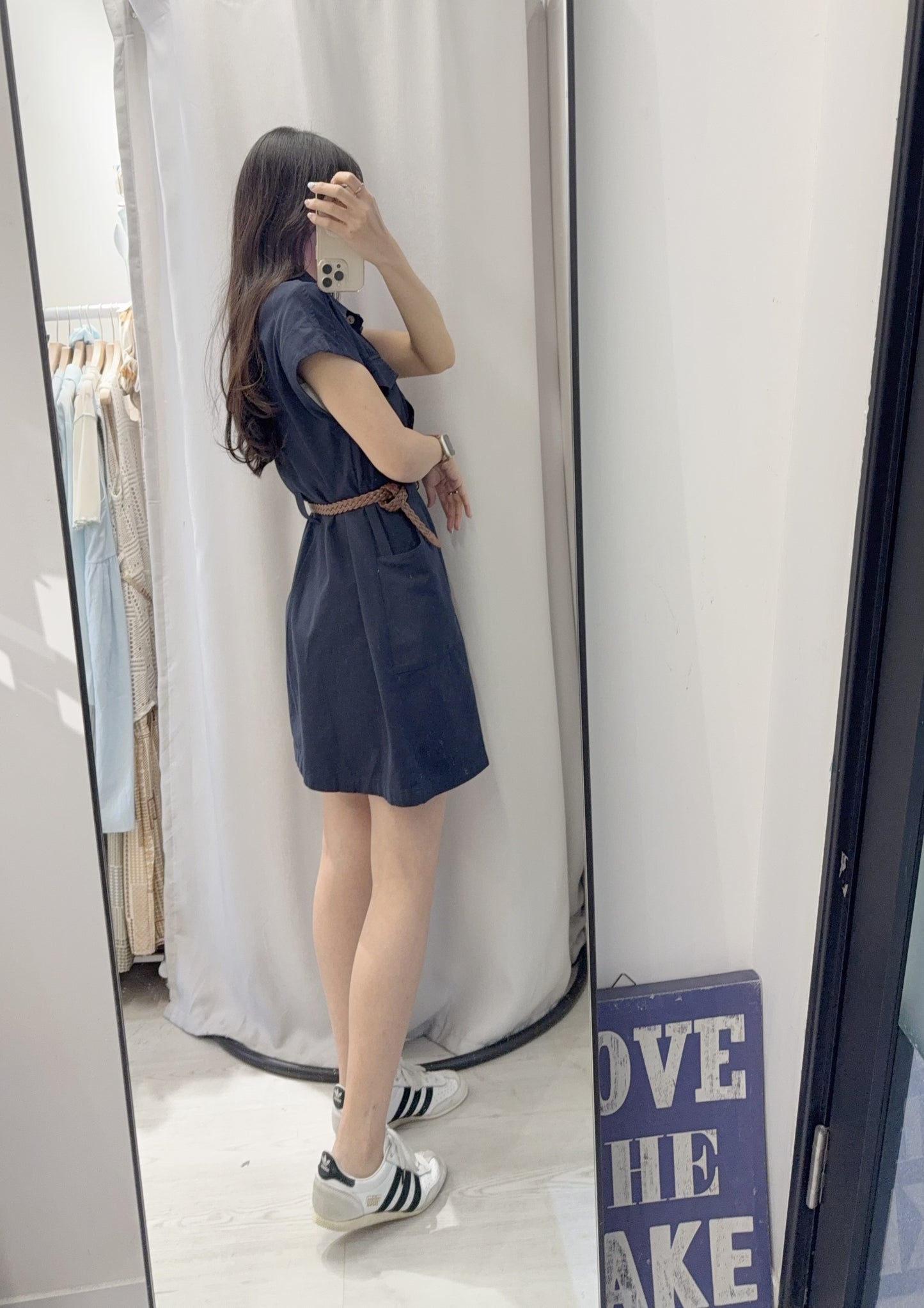 夏季・開胸斜布料連身裙連Belt 2色入 1S60528