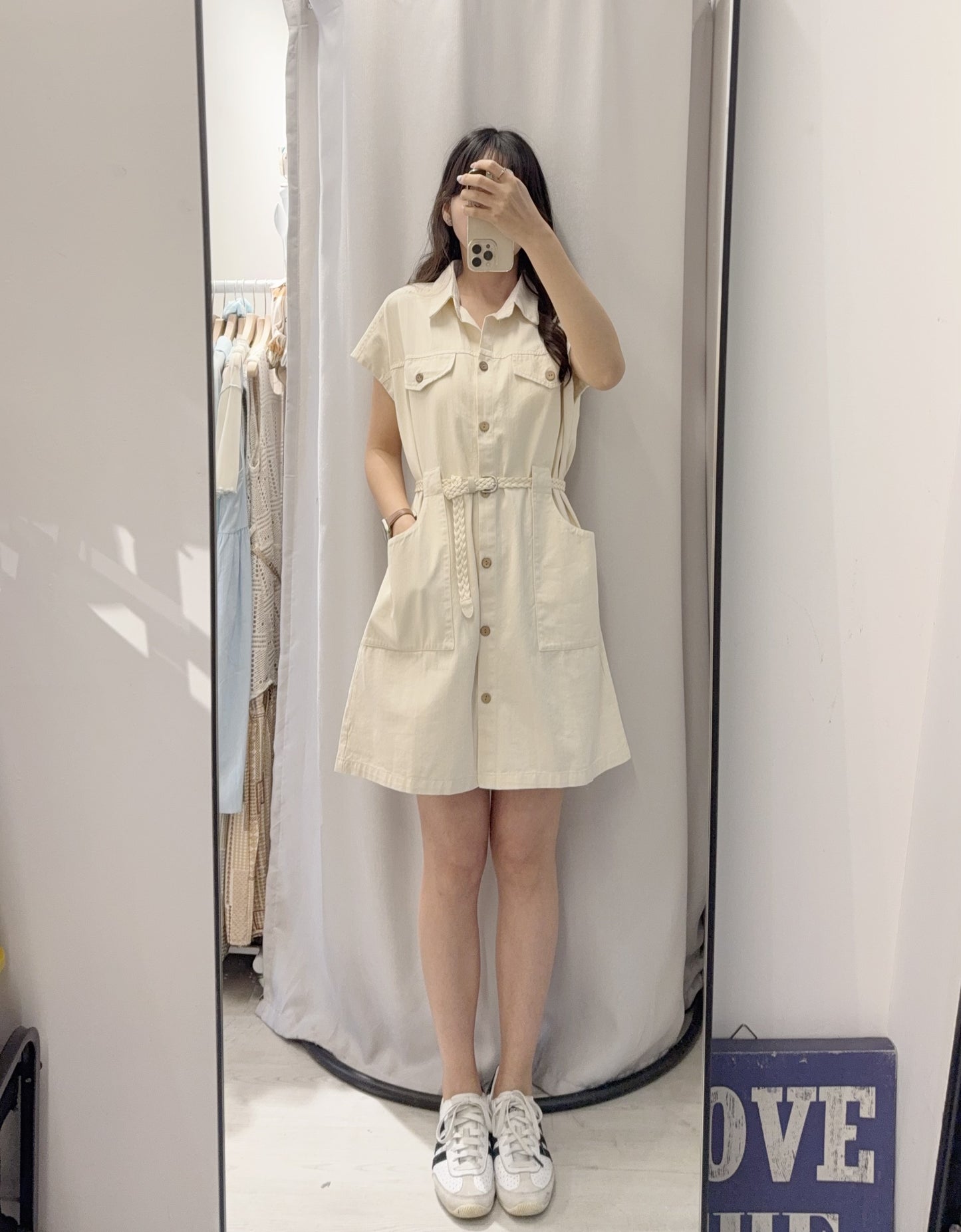 夏季・開胸斜布料連身裙連Belt 2色入 1S60528