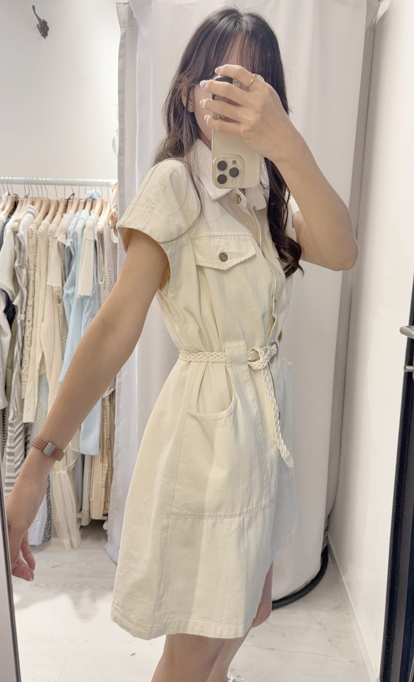 夏季・開胸斜布料連身裙連Belt 2色入 1S60528