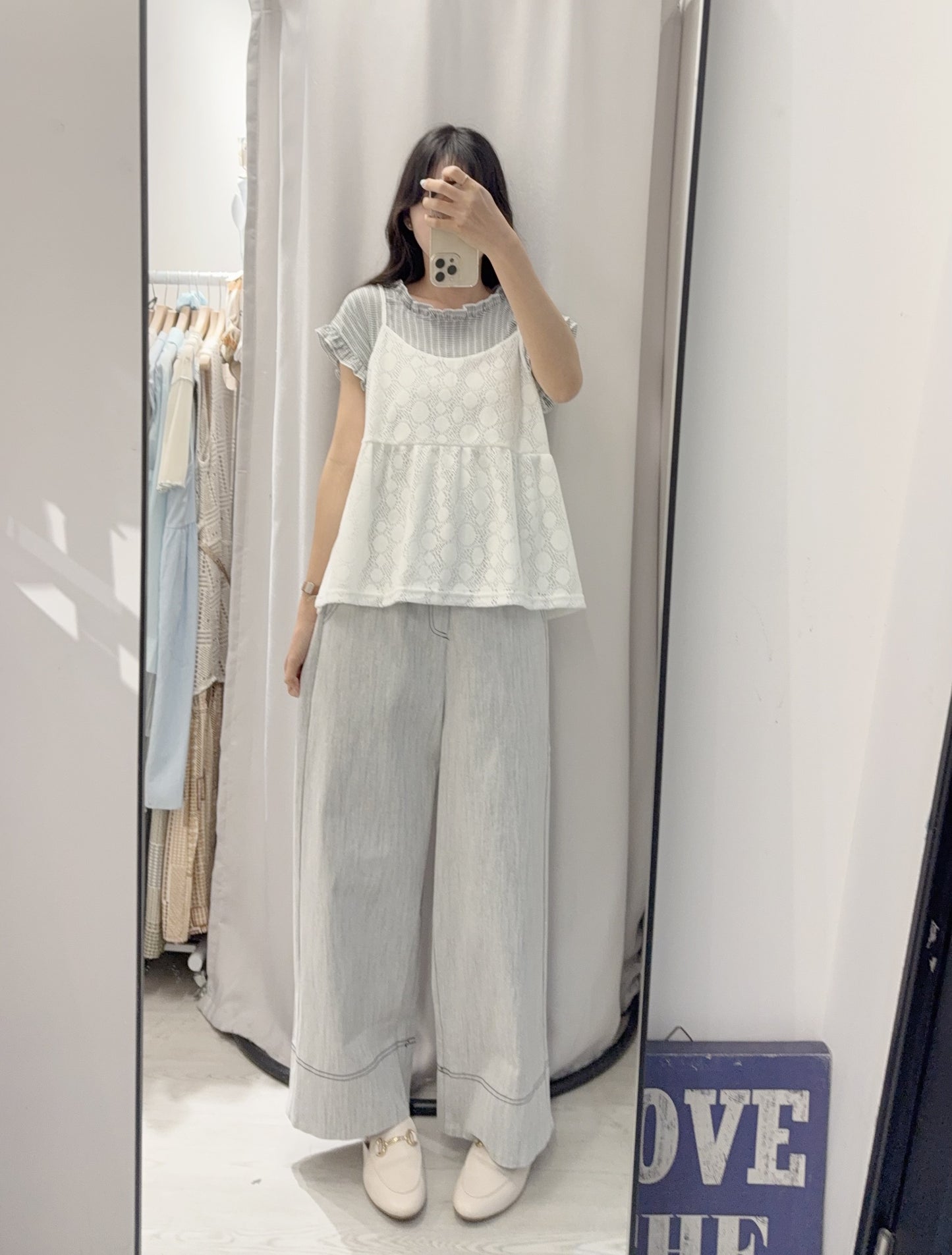 夏季・花邊格仔配通花背心SET 2色入 1S20525