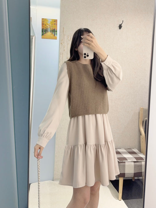 初秋・冷背心配雪紡蛋糕裙SET 2色入 2W61033