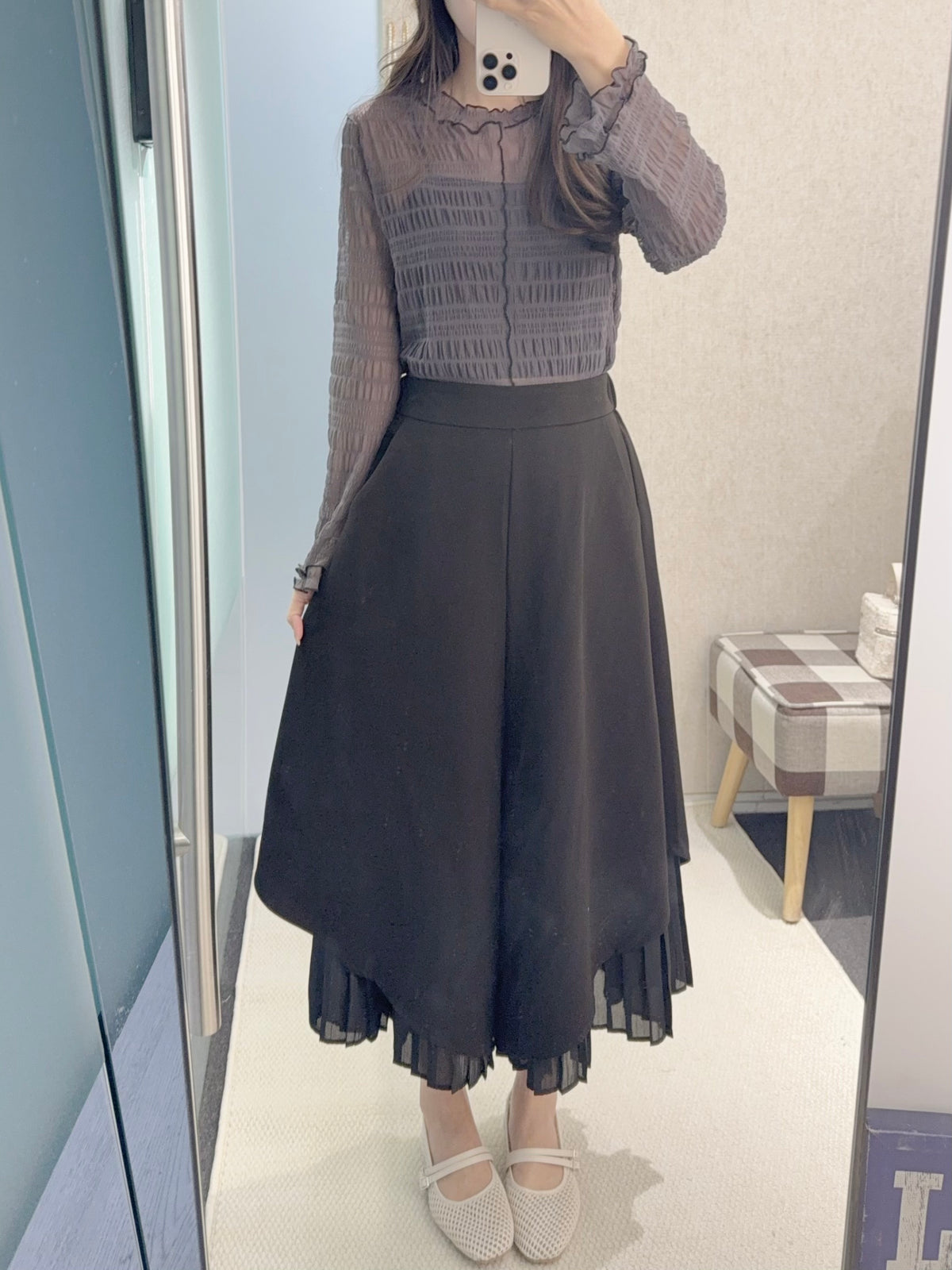 初秋・假兩件兩層百褶褲 2色入 2W21030