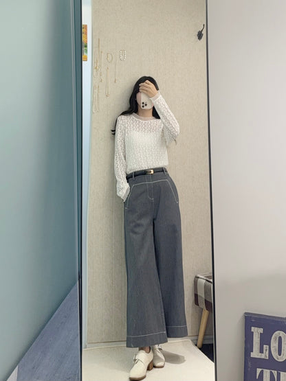 初秋・刺繡明線挺身料斜布褲 2色入 2W21031