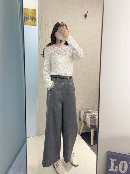 初秋・刺繡明線挺身料斜布褲 2色入 2W21031