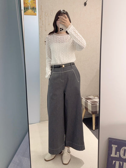 初秋・刺繡明線挺身料斜布褲 2色入 2W21031