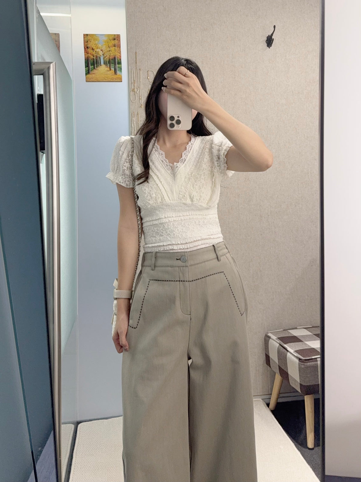 初秋・刺繡明線挺身料斜布褲 2色入 2W21031