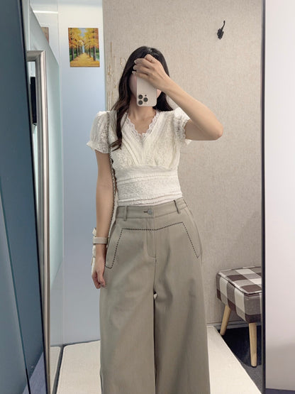 初秋・刺繡明線挺身料斜布褲 2色入 2W21031