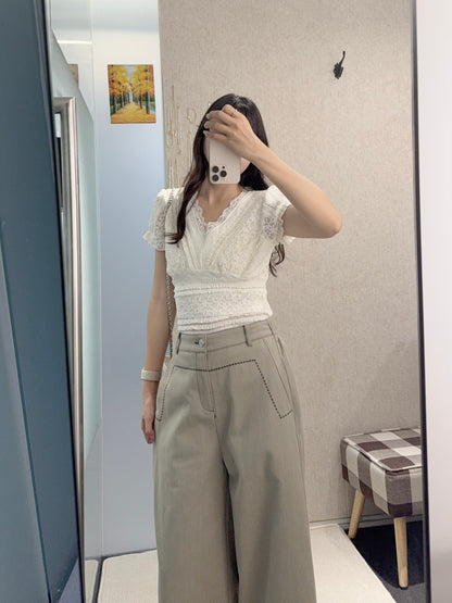 初秋・刺繡明線挺身料斜布褲 2色入 2W21031