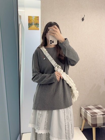 初秋・刺繡貓貓圖案磨毛衛衣 2色入  2W51028