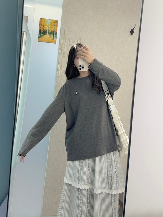 初秋・刺繡貓貓圖案磨毛衛衣 2色入  2W51028