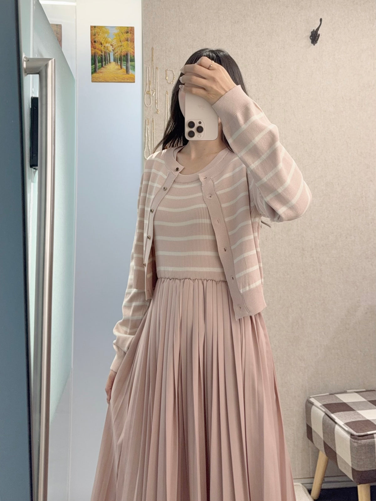 初秋・橫間百褶長裙配外套 2色入 1S60916