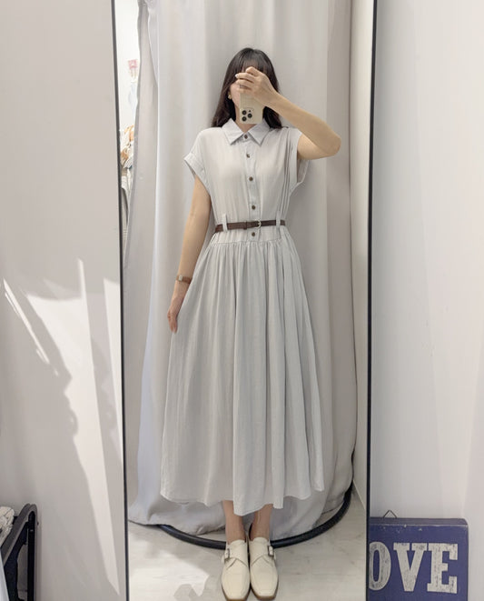 夏季．棉麻連身裙連belt 2色入 1S60529