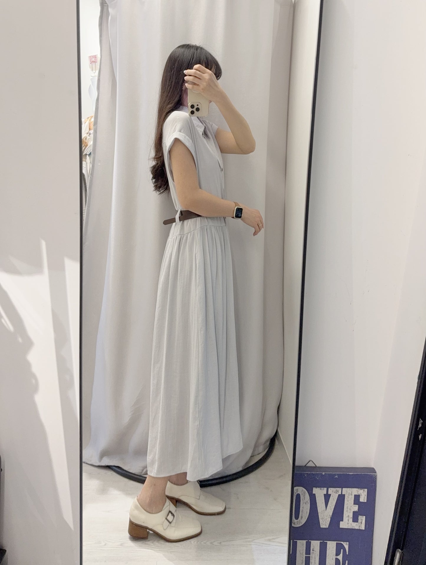 夏季．棉麻連身裙連belt 2色入 1S60529