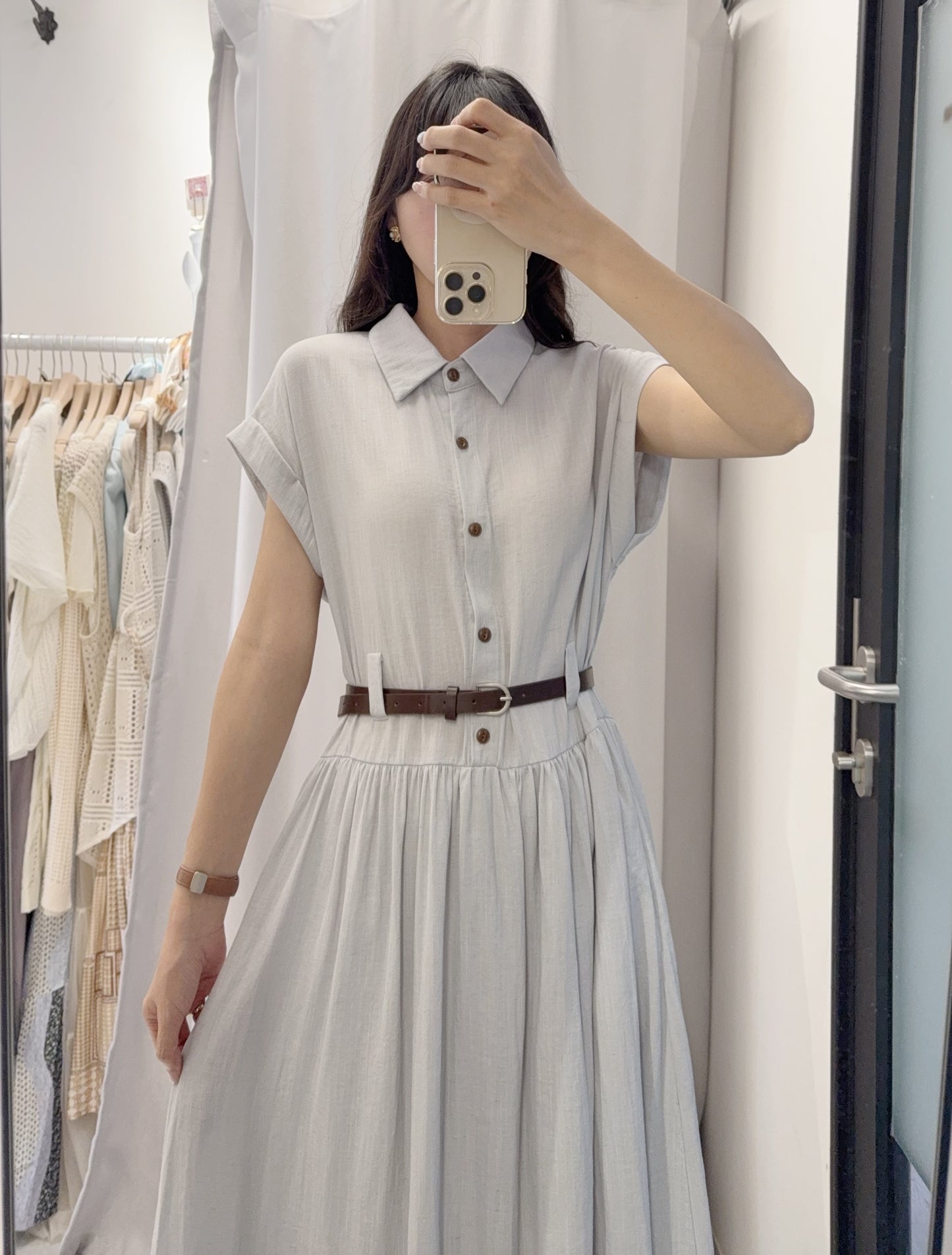 夏季．棉麻連身裙連belt 2色入 1S60529