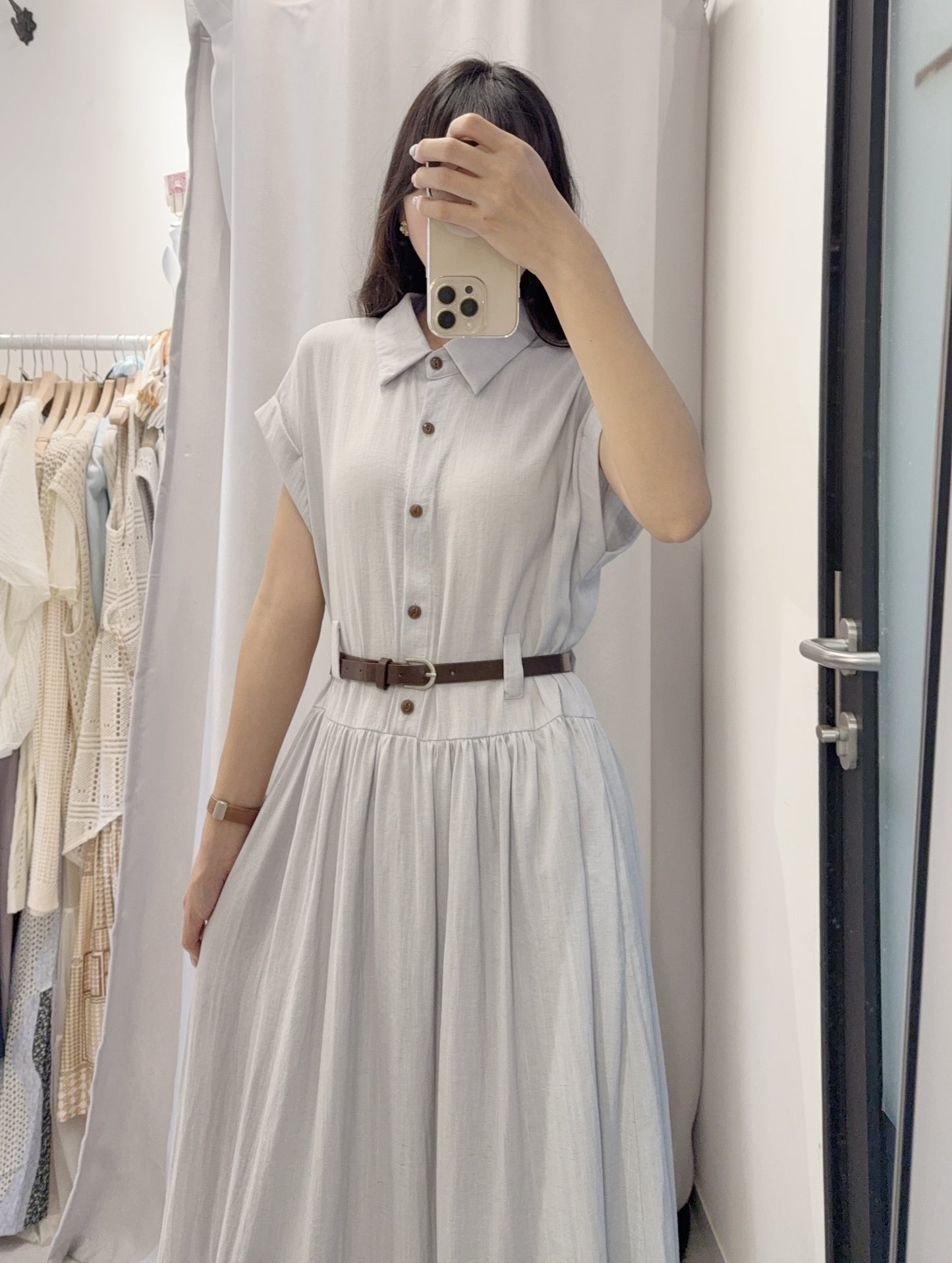 夏季．棉麻連身裙連belt 2色入 1S60529