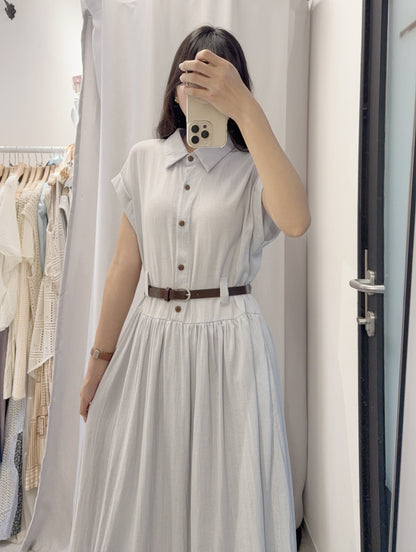 夏季．棉麻連身裙連belt 2色入 1S60529
