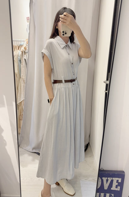 夏季．棉麻連身裙連belt 2色入 1S60529