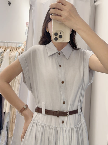 夏季．棉麻連身裙連belt 2色入 1S60529