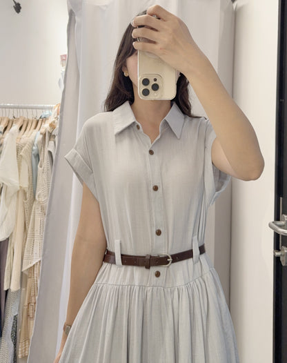 夏季．棉麻連身裙連belt 2色入 1S60529