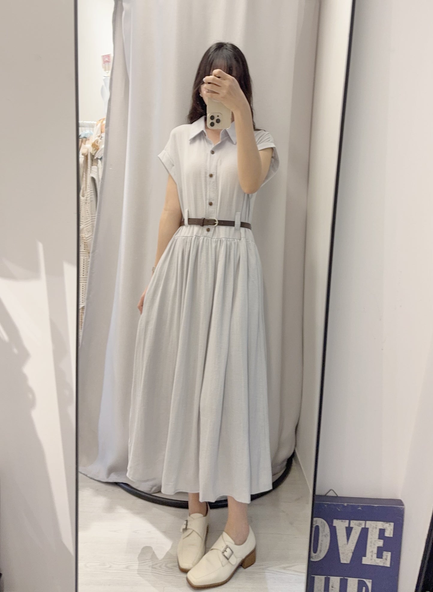 夏季．棉麻連身裙連belt 2色入 1S60529
